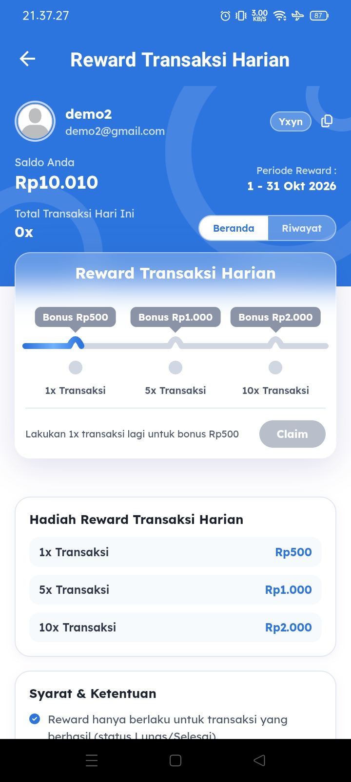 Fitur Reward Transaksi Harian