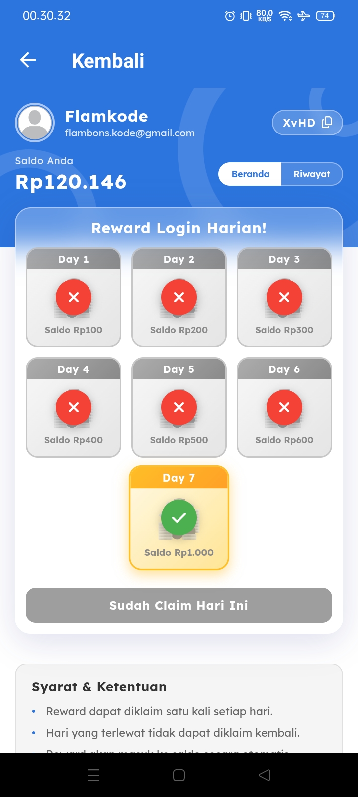 Fitur Reward Login Harian